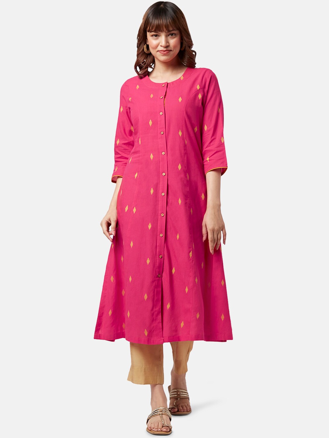 

YU by Pantaloons Ethnic Motifs Printed Round Neck Cotton Kurta, Fuchsia