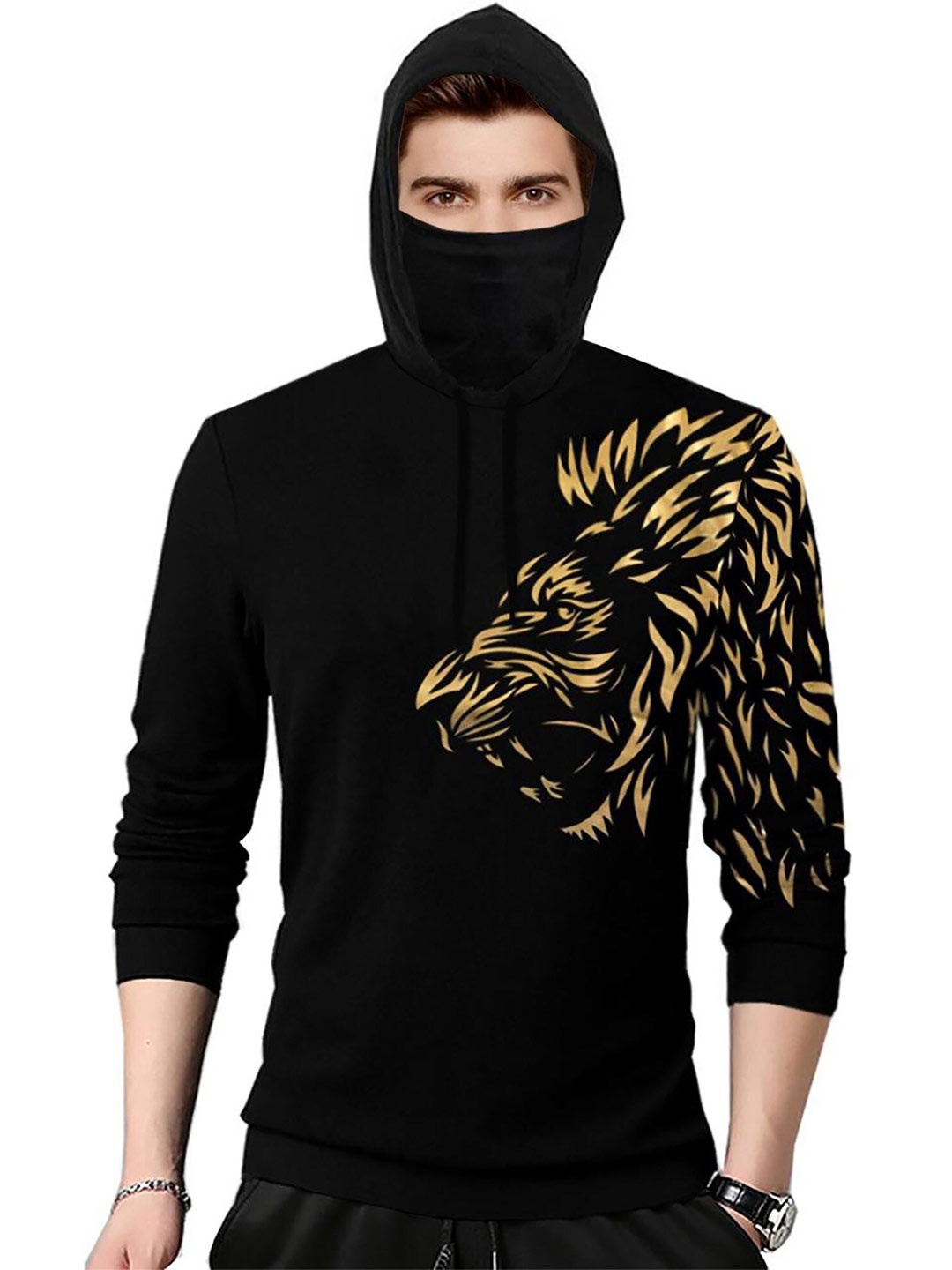 

TRIPR Graphic Printed Hooded Cotton T-shirt, Black