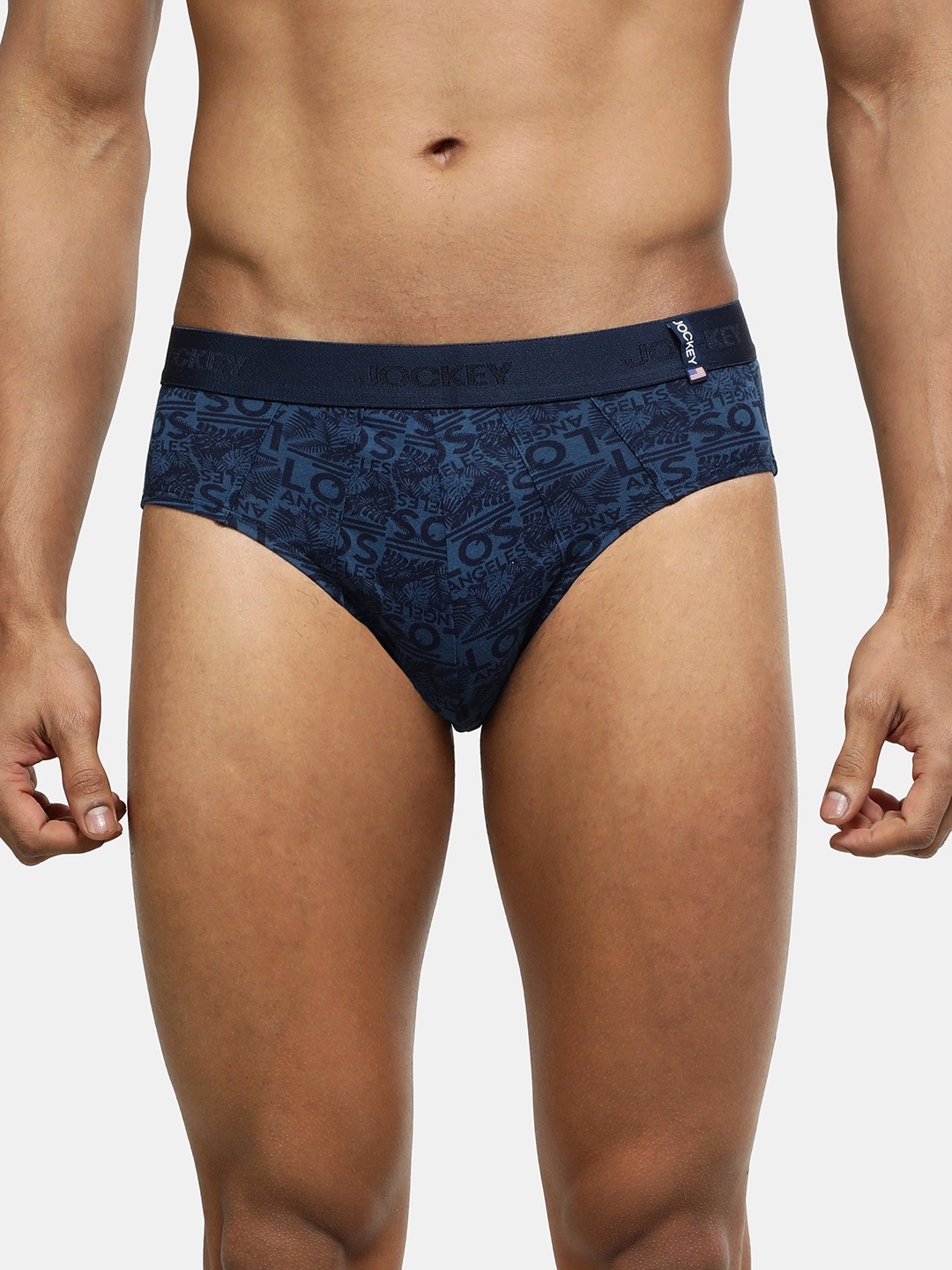 

Jockey Men Typography Printed Super Combed Cotton Ultrasoft Waistband Basic Briefs, Navy blue
