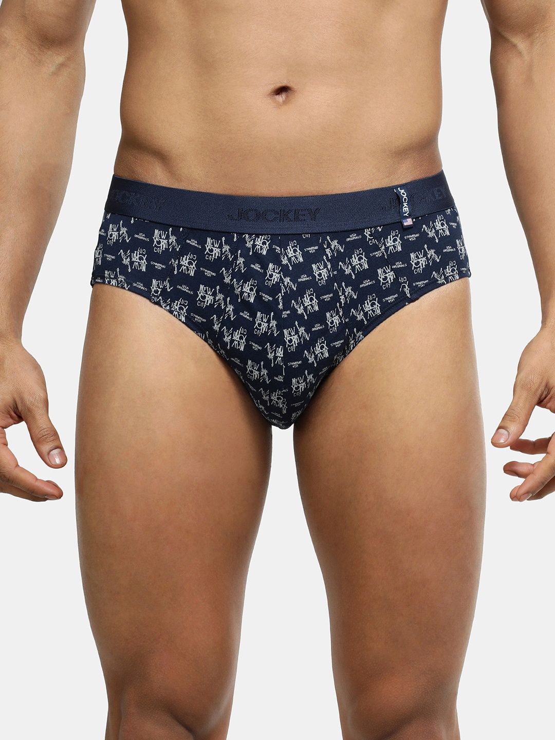 

Jockey Men Typography Printed Cotton Ultrasoft Waistband Basic Briefs, Navy blue