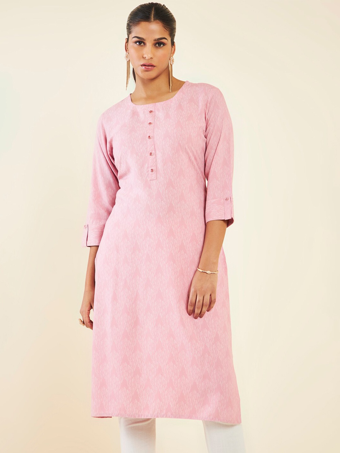 

Soch Calf Length Abstract Printed Straight Kurta, Pink