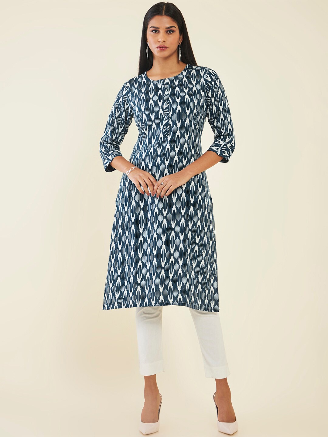 

Soch Ethnic Motifs Printed Round Neck Straight Kurta, Blue