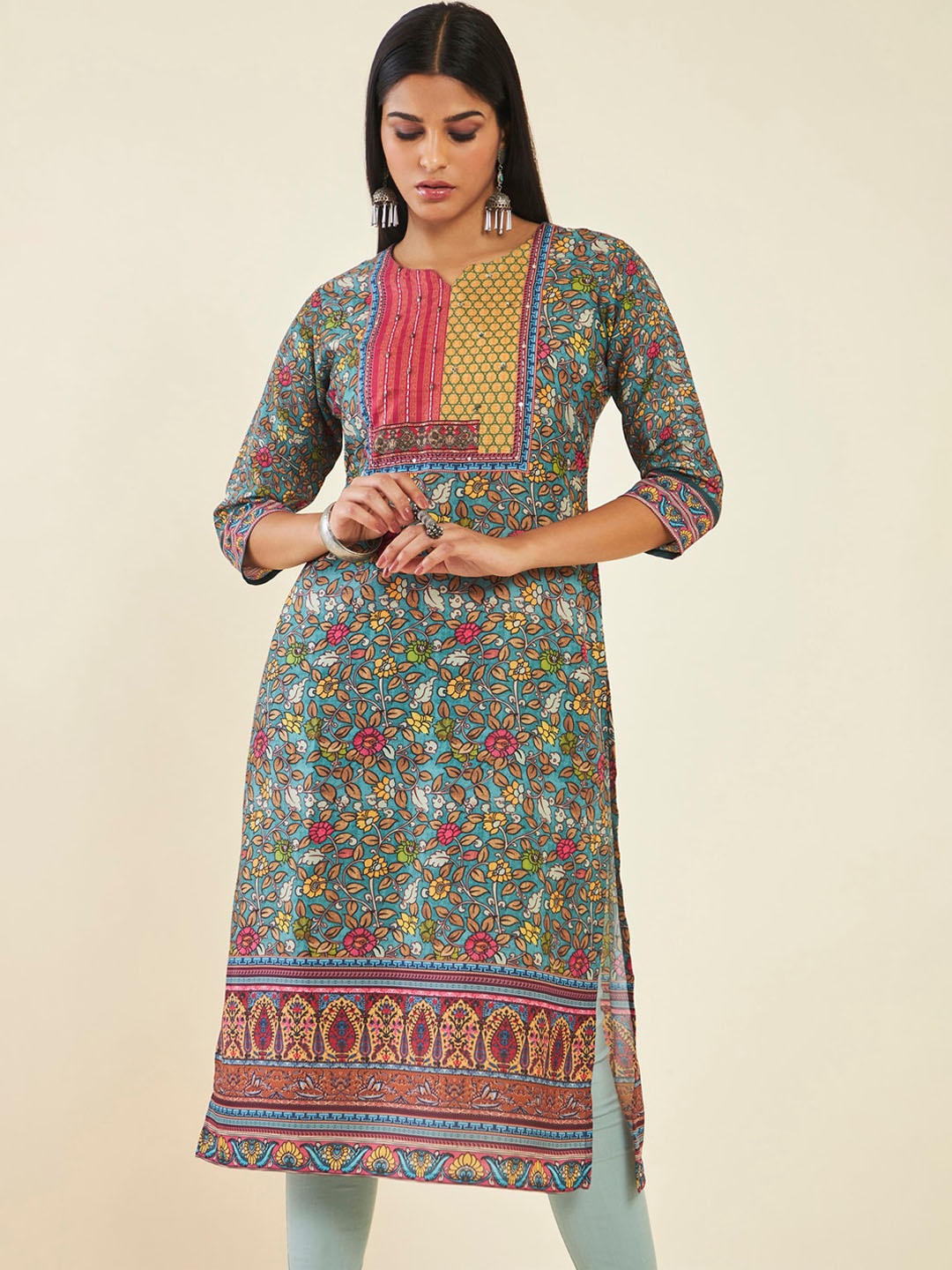 

Soch Floral Printed Sequinned Kurta, Green