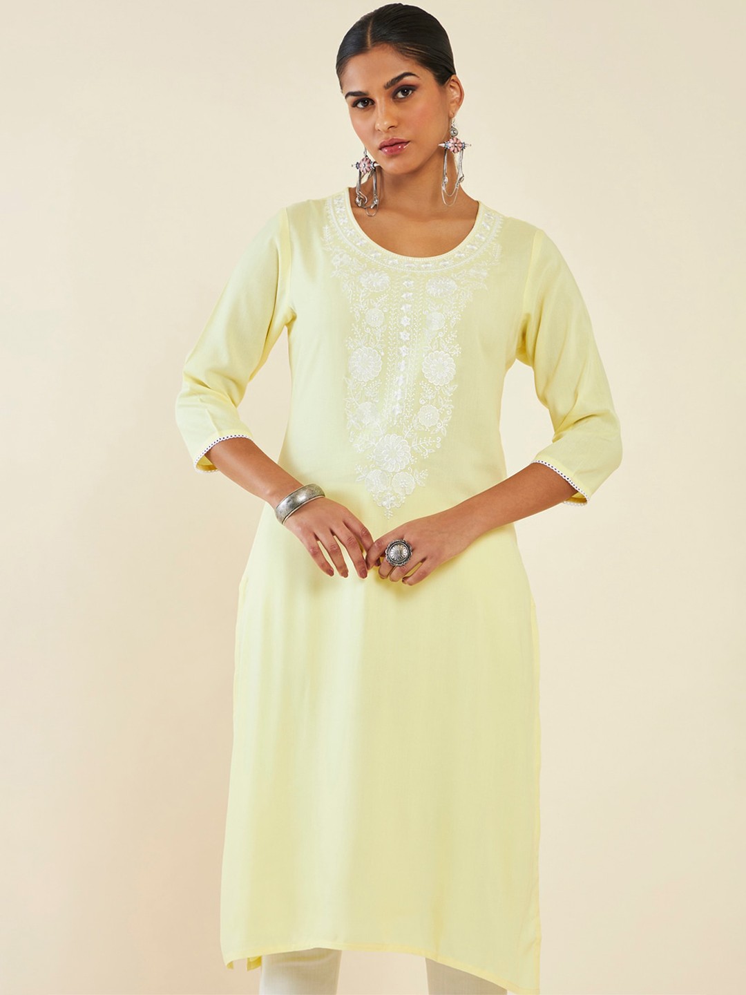 

Soch Floral Yoke Design Thread Work Kurta, Yellow