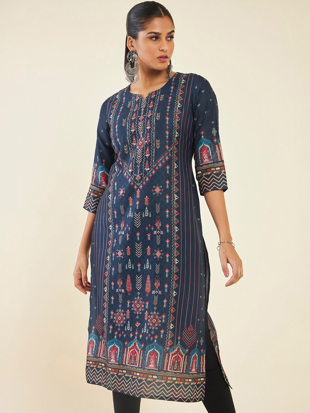 

Soch Ethnic Motifs Printed Sequined Kurta, Blue