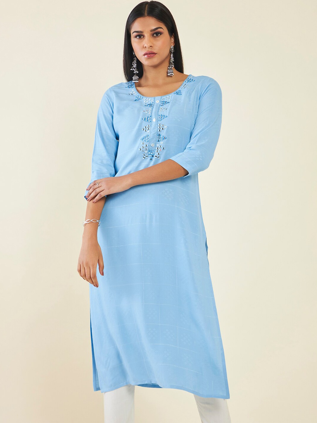 

Soch Ethnic Motifs Embroidered Mirror Work Straight Kurta, Blue