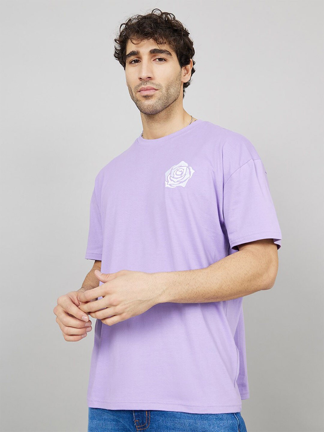 

Styli Chest Minimal Rose Embroidery Detail Oversized T-Shirt, Purple