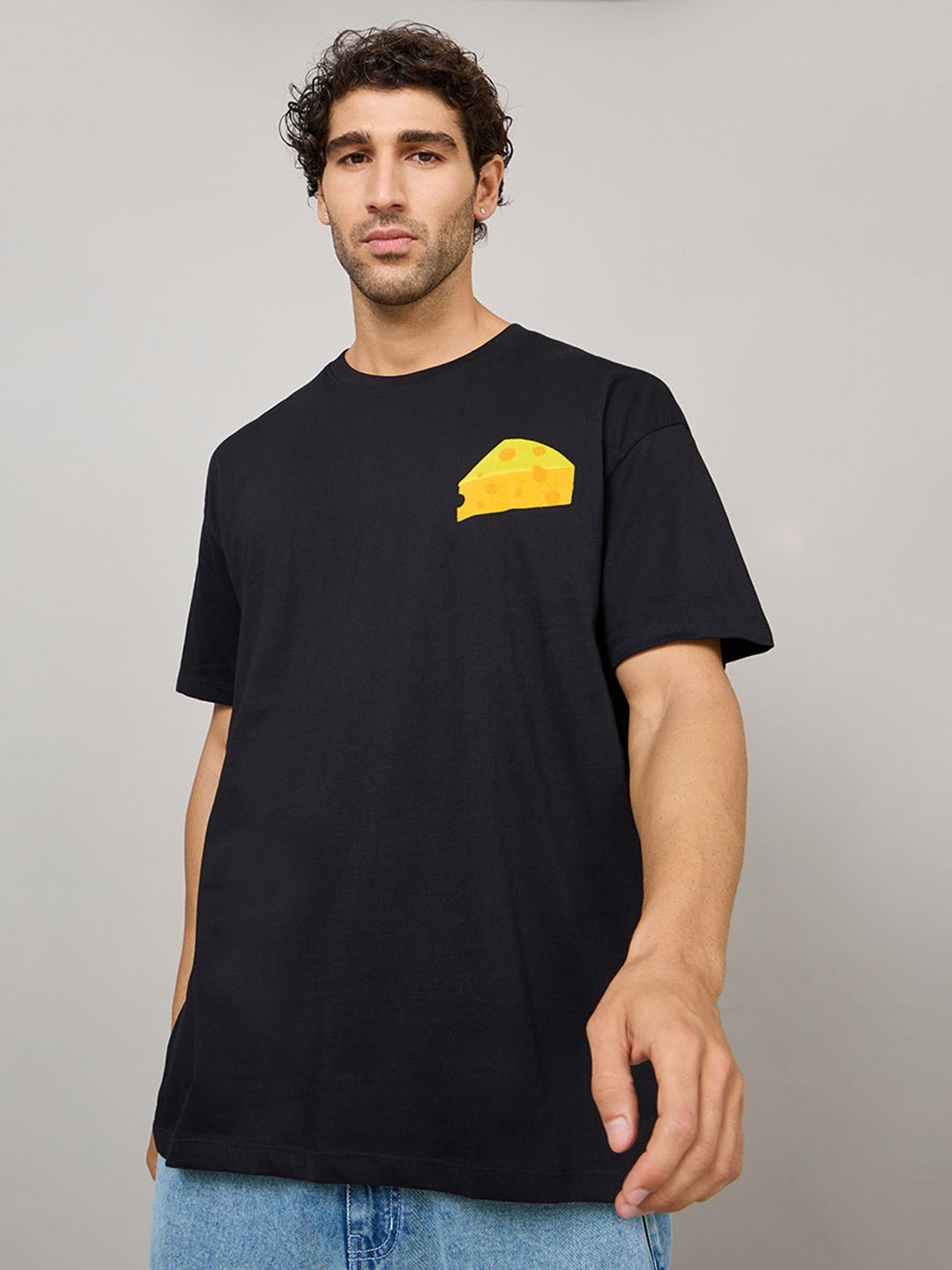 

Styli Velvet Cheese Graphic Oversized T-Shirt, Black