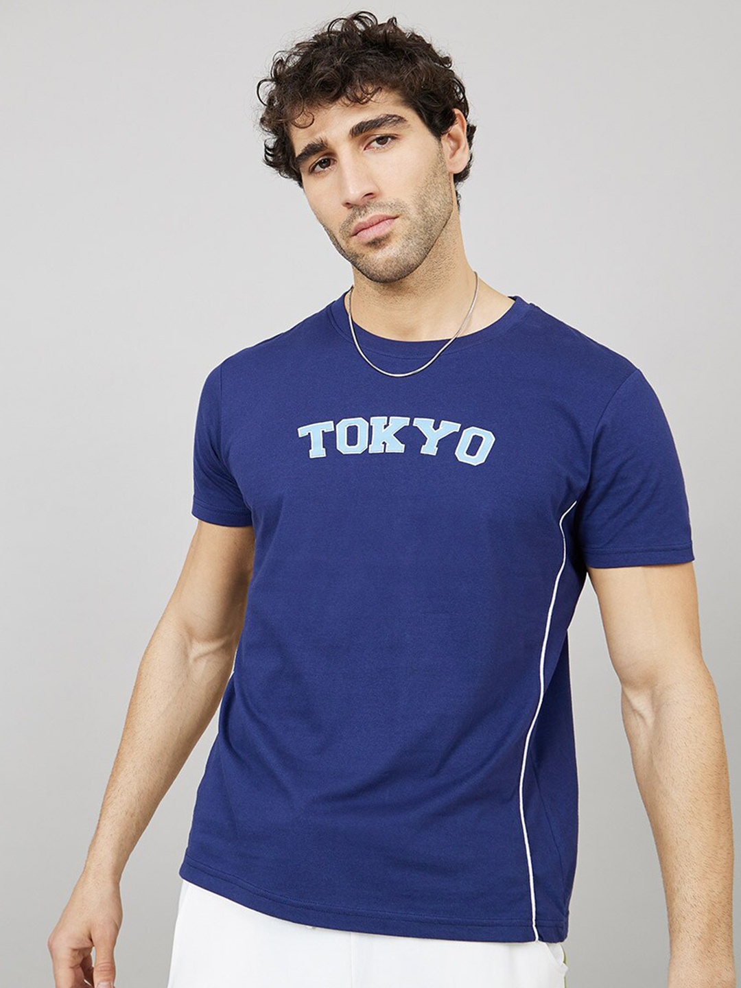 

Styli Typography Printed Cotton T-shirt, Navy blue