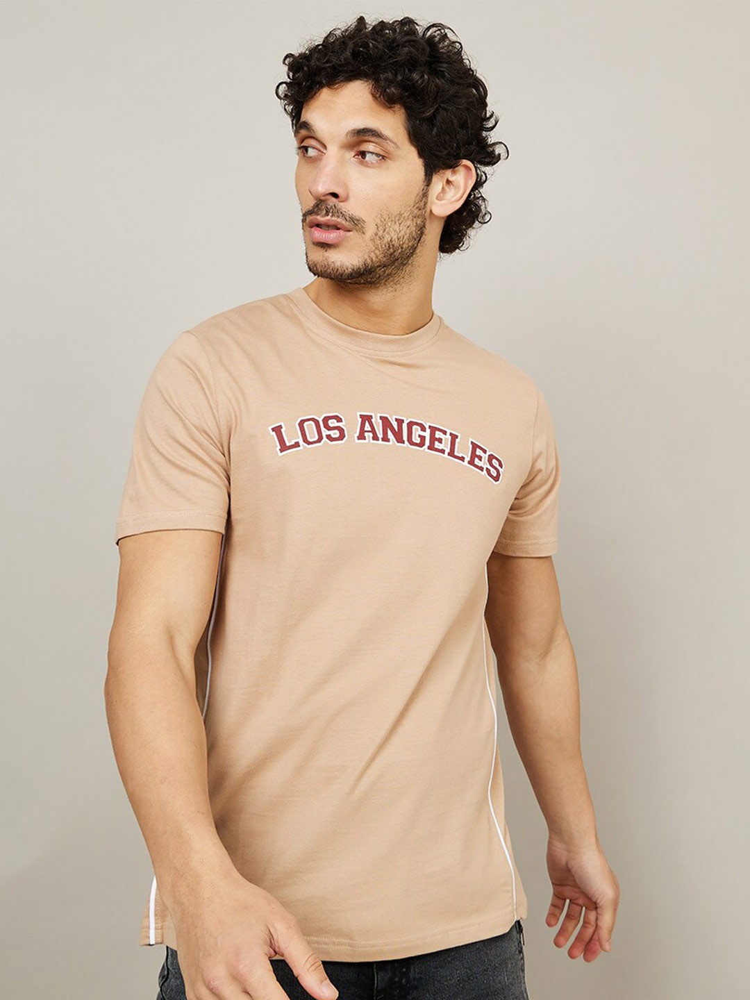 

Styli Regular Fit Typography Printed T-Shirt, Cream
