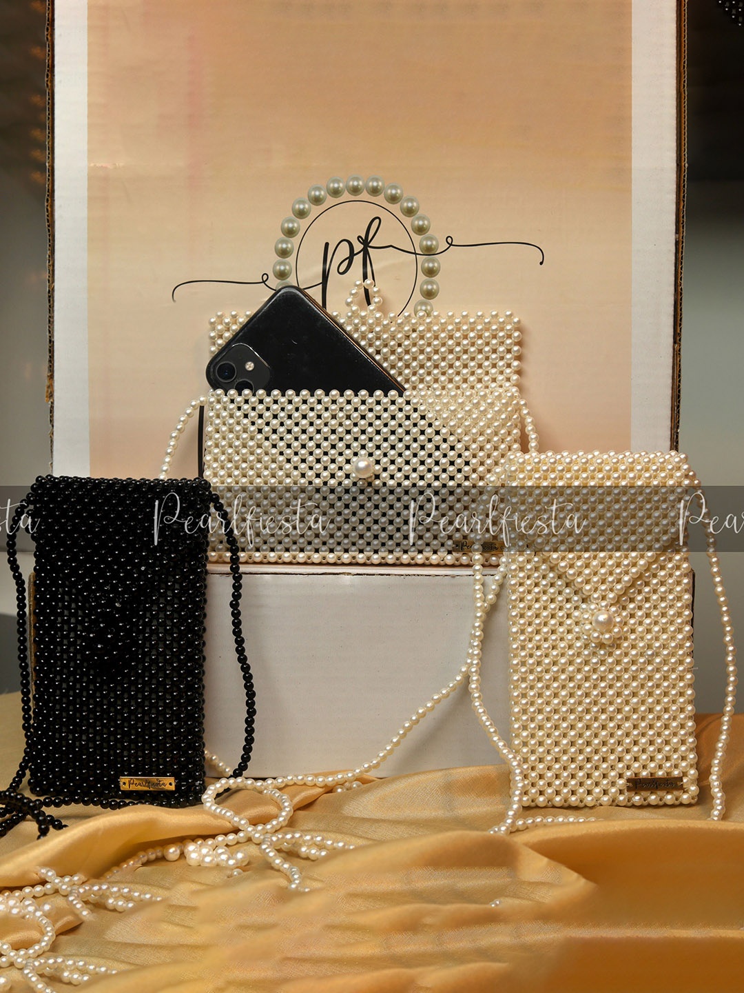 

Pearlfiesta Women Embellished Sling Bag, Cream