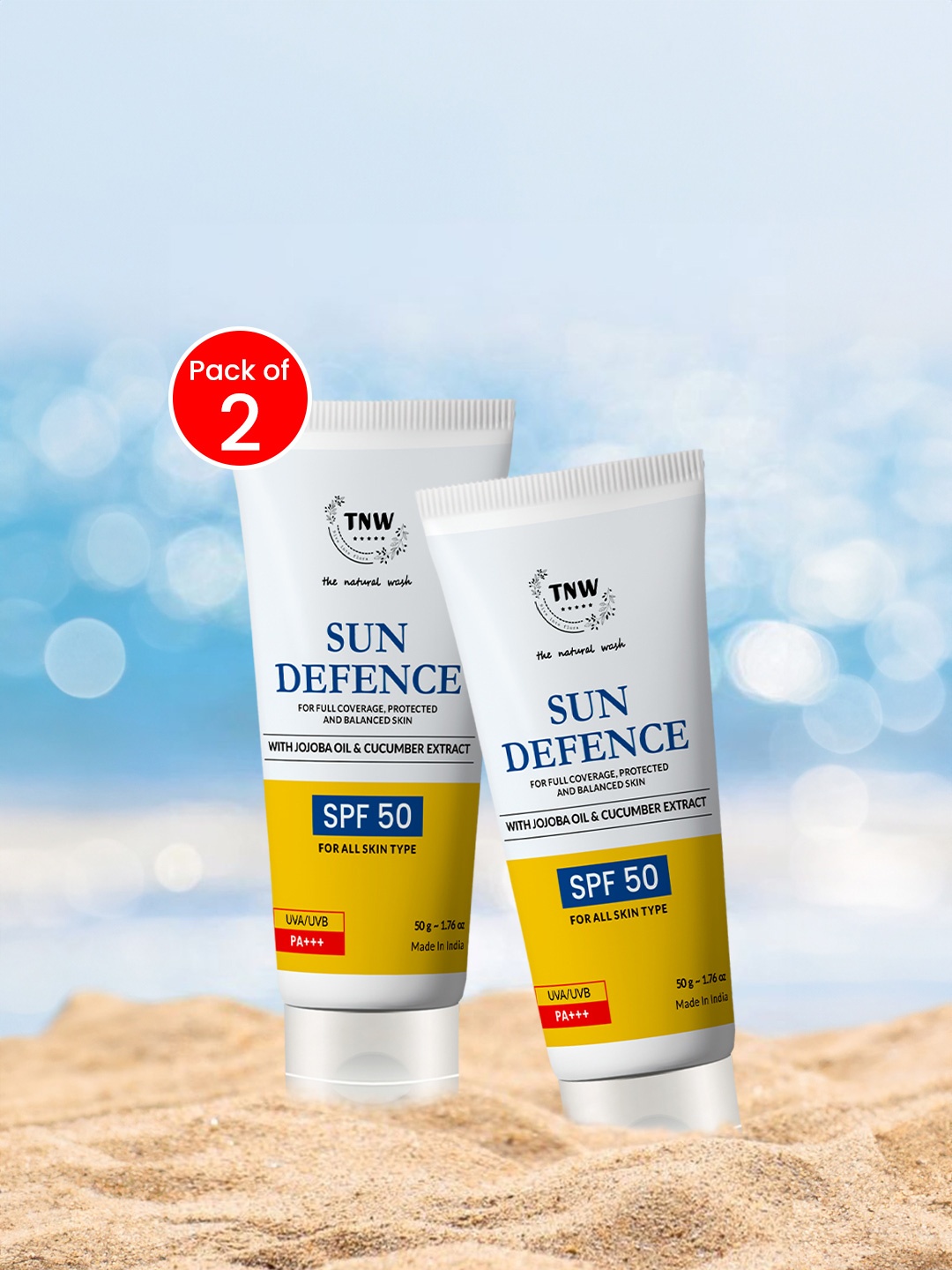 

TNW the natural wash Set Of 2 Sun Defence SPF50 Sunscreen with Jojoba - 50g Each, White