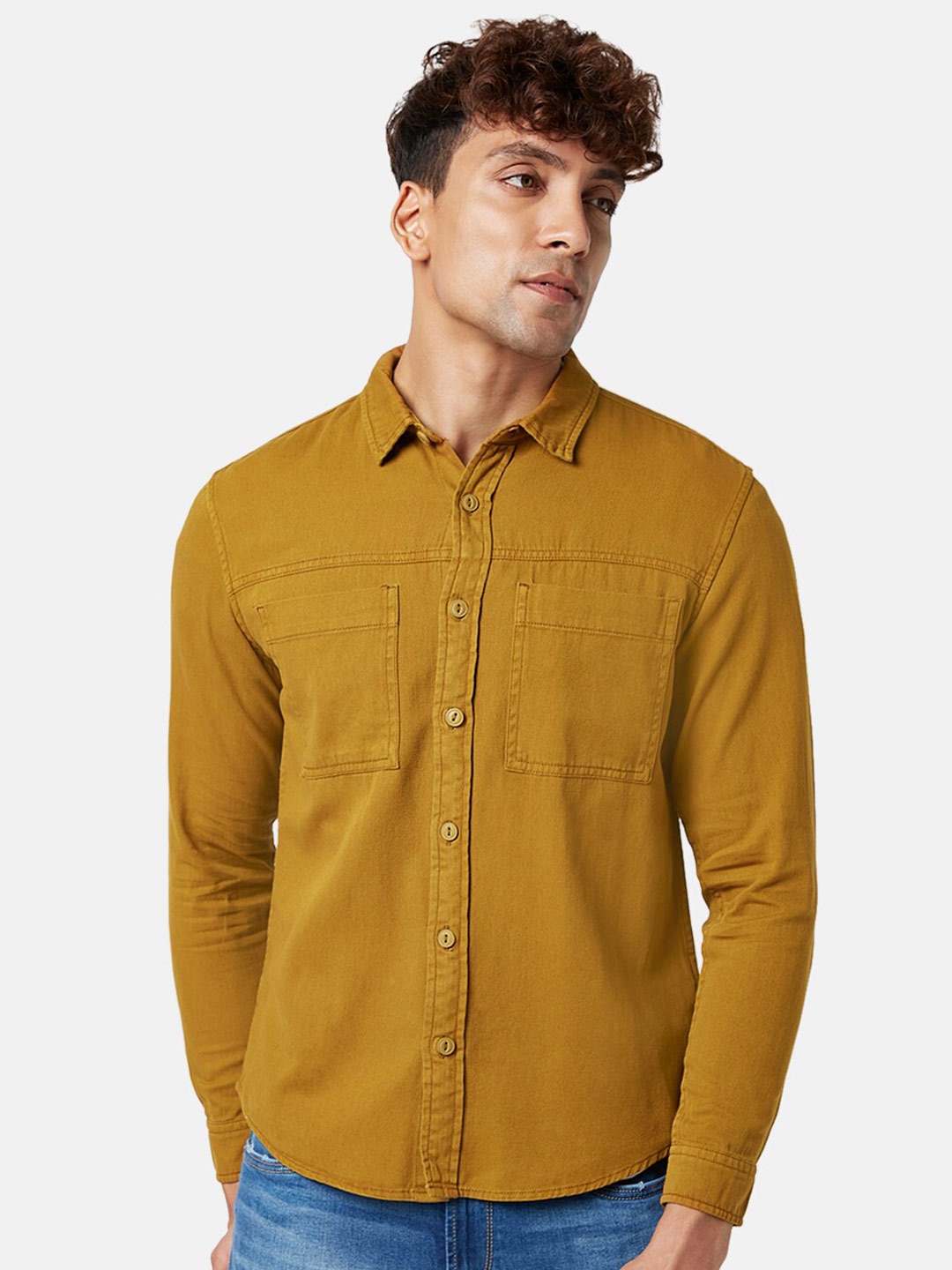 

People Spread Collar Slim Fit Cotton Casual Shirt, Mustard