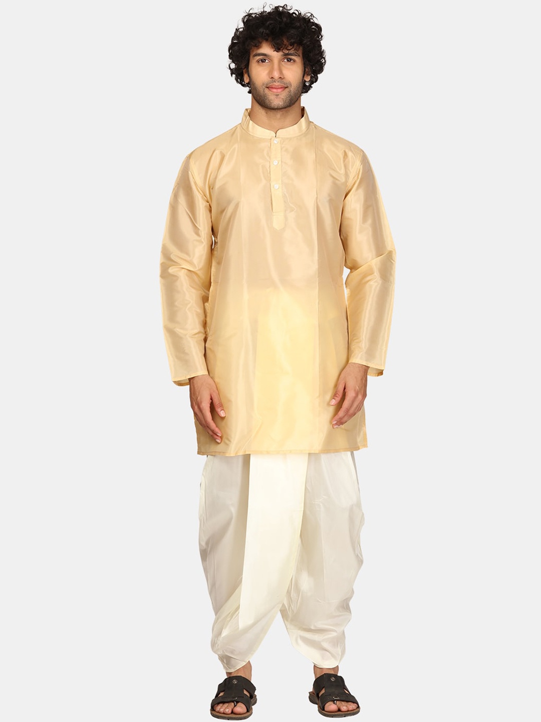 

Sethukrishna Mandarin Collar Kurta with Dhoti Pants, Beige