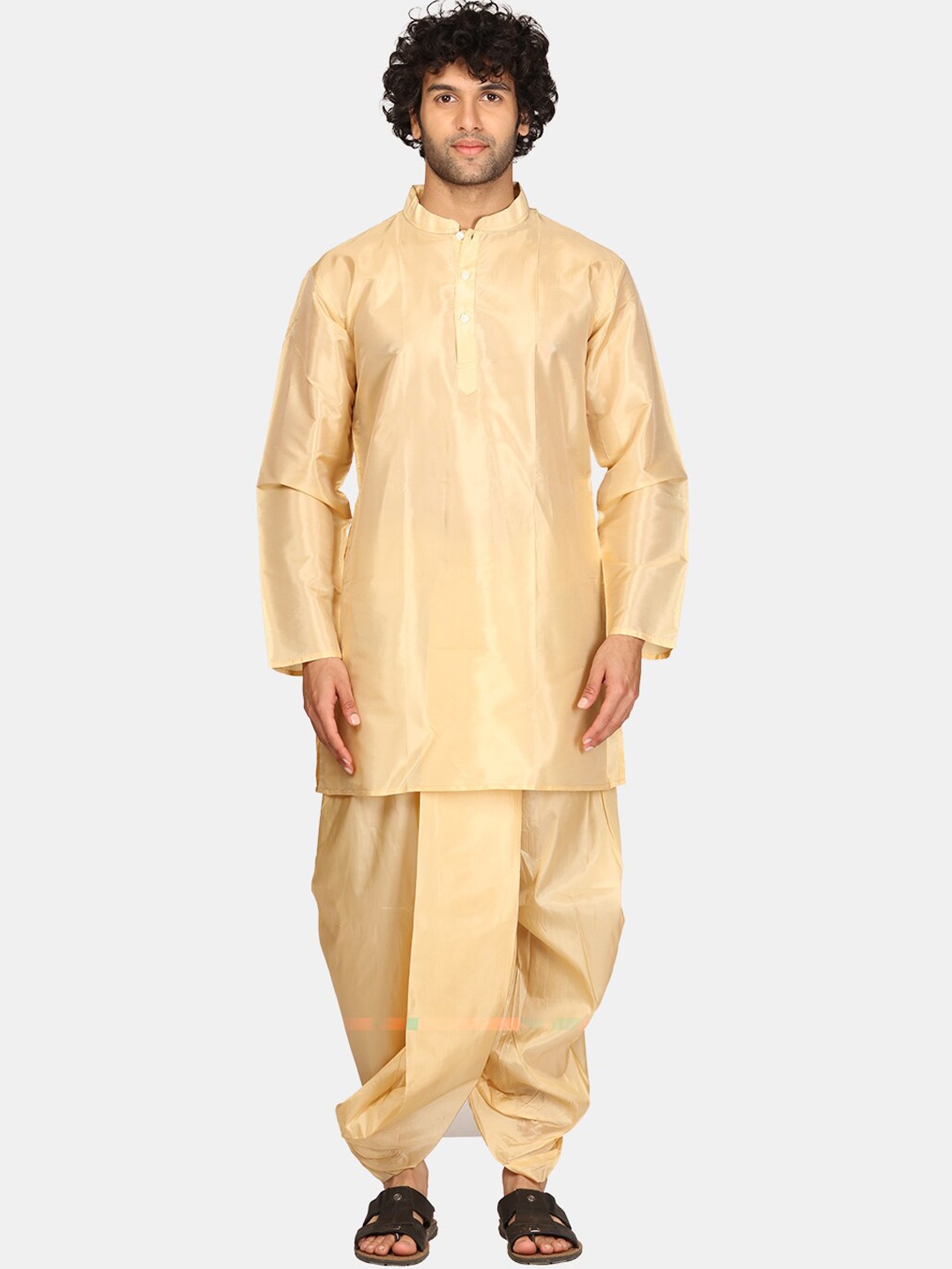 

Sethukrishna Mandarin Collar Kurta with Dhoti Pants, Beige