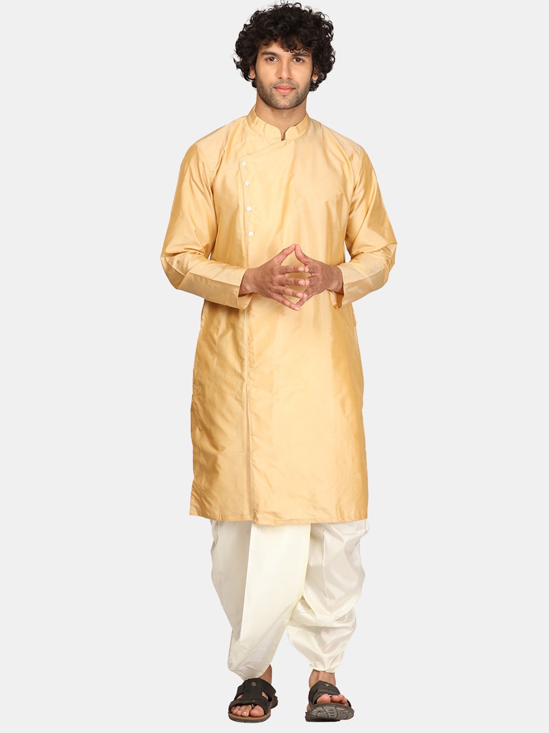 

Sethukrishna Mandarin Collar Angrakha Kurta with Dhoti Pants, Beige