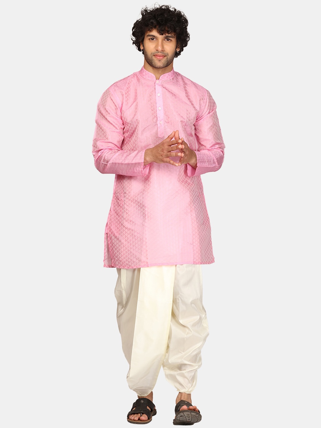 

Sethukrishna Woven Design Straight Kurta with Dhoti Pants, Pink