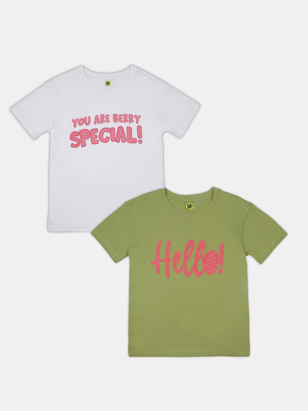 

YK Girls Pack of 2 Typography Printed Cotton T-shirts, White