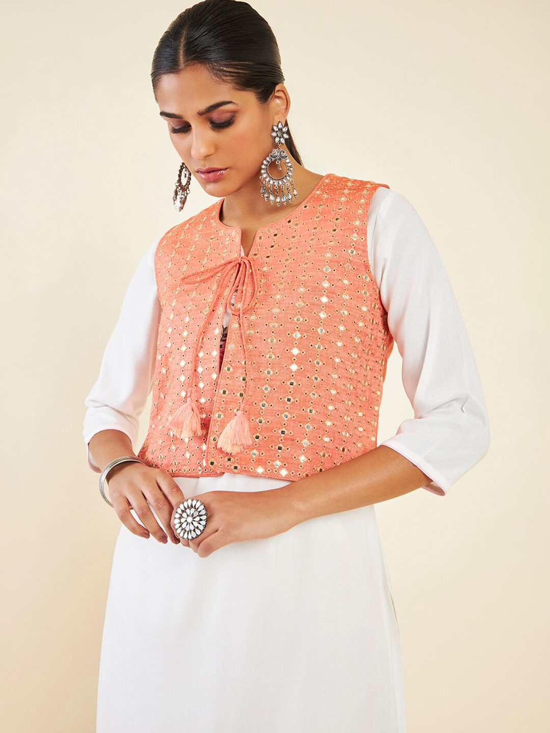 

Soch Mirror Embellished Sleeveless Waistcoat, Peach
