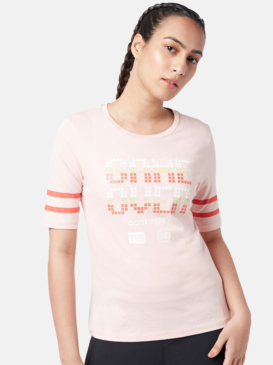 

Ajile by Pantaloons Typography Printed Cotton Sports T-Shirt, Pink