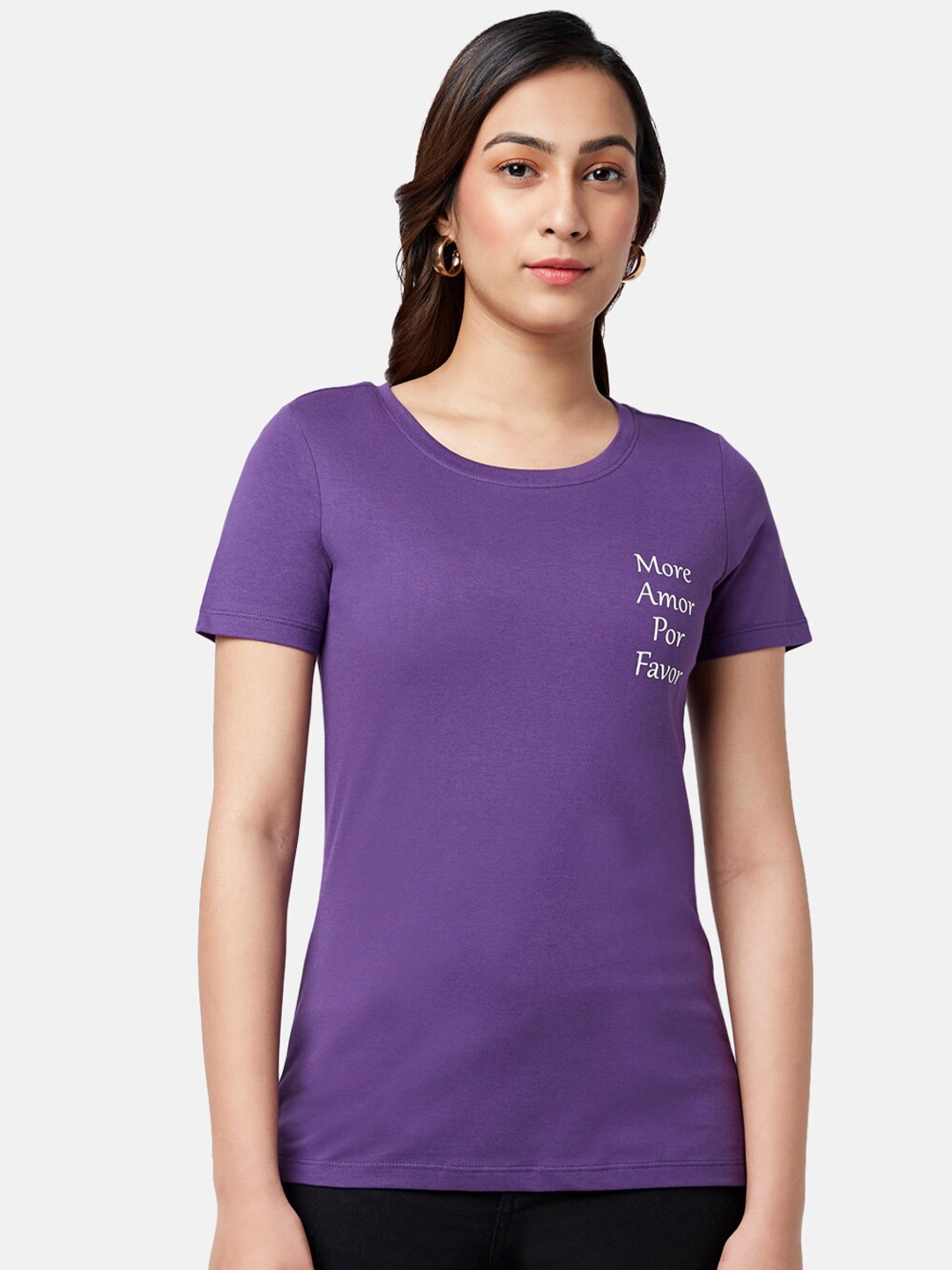 

Honey by Pantaloons Typography Printed Cotton T-Shirt, Purple