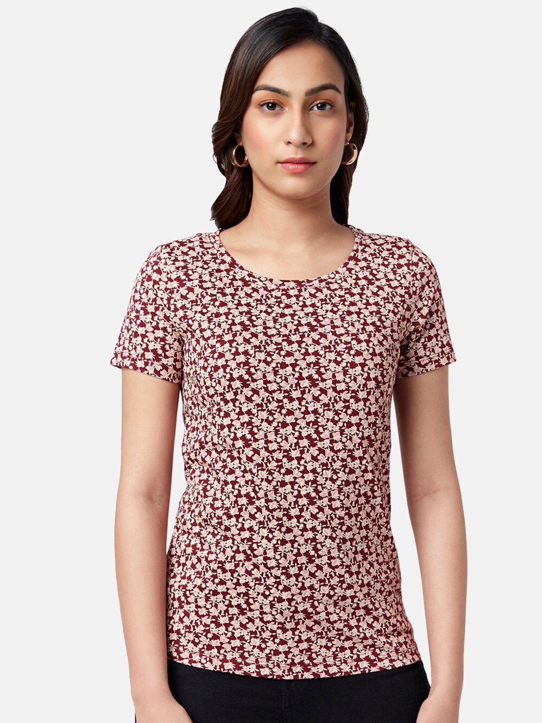 

Honey by Pantaloons Floral Printed Cotton T-Shirt, Maroon