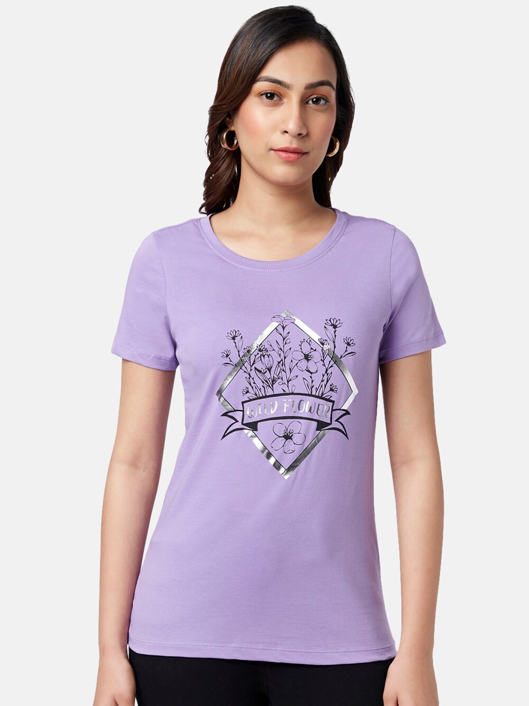 

Honey by Pantaloons Graphic Printed Short Sleeves Cotton T-shirt, Purple