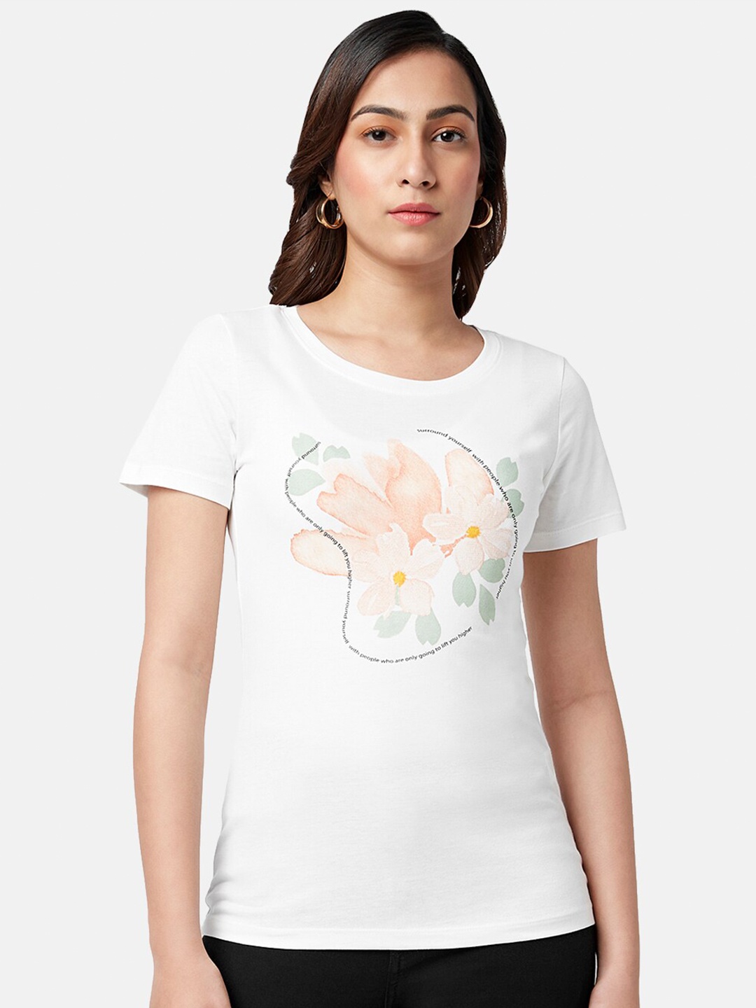 

Honey by Pantaloons Graphic Printed Short Sleeves Cotton T-shirt, Off white