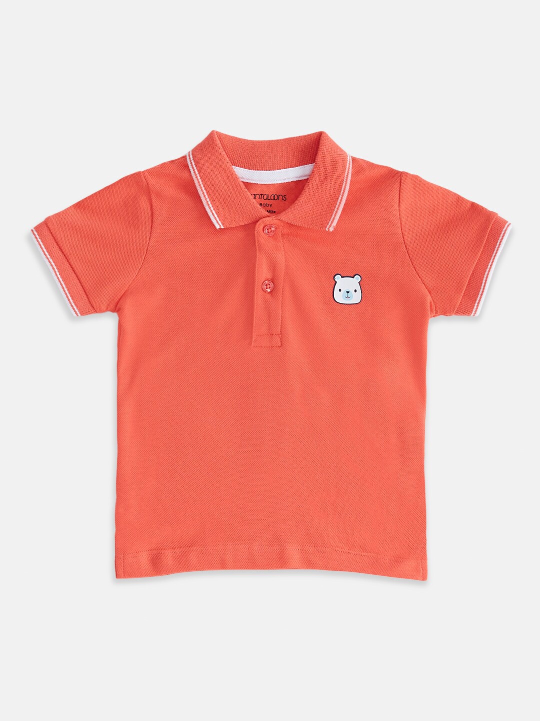 

Pantaloons Baby Infants Boys Polo Collar Cotton T-Shirt, Coral
