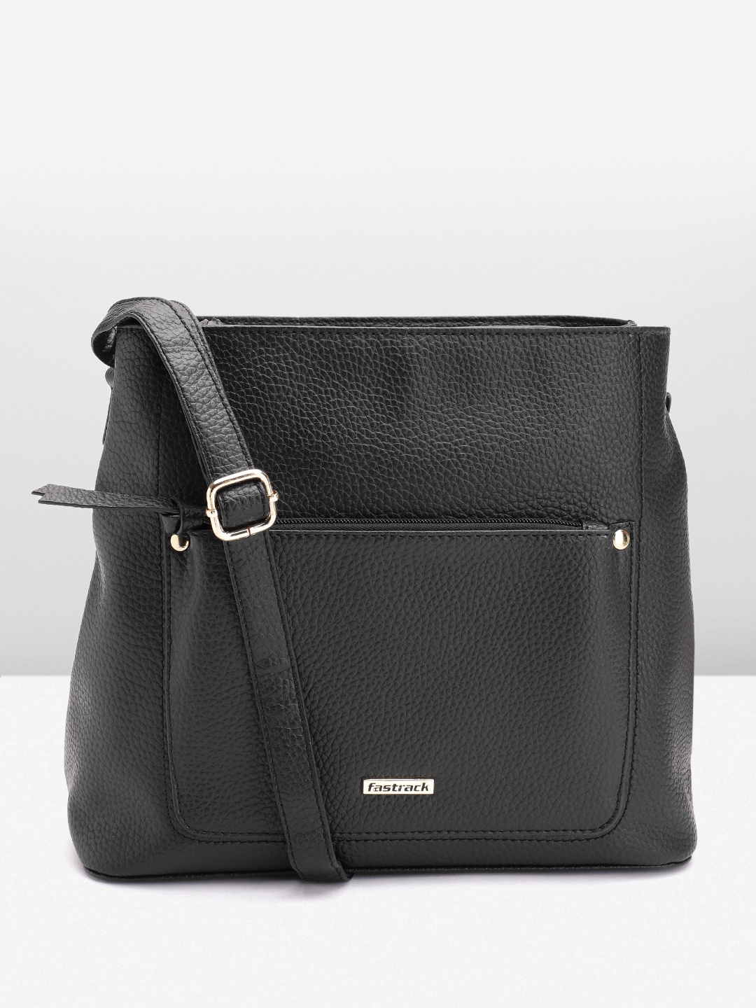 

Fastrack Women Textured Structured Sling Bag, Black