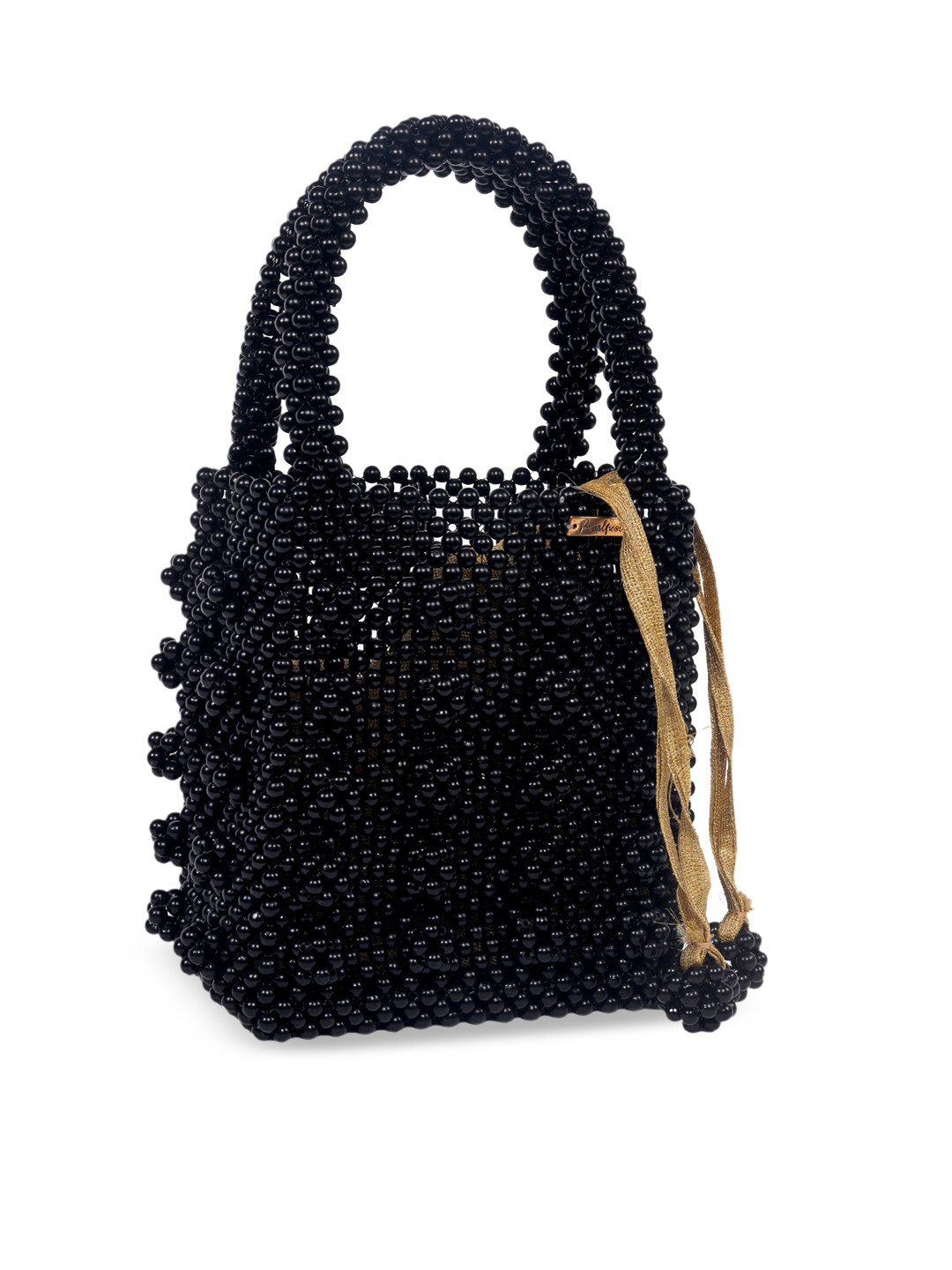 

Pearlfiesta Black Shopper Handheld Bag with Fringed