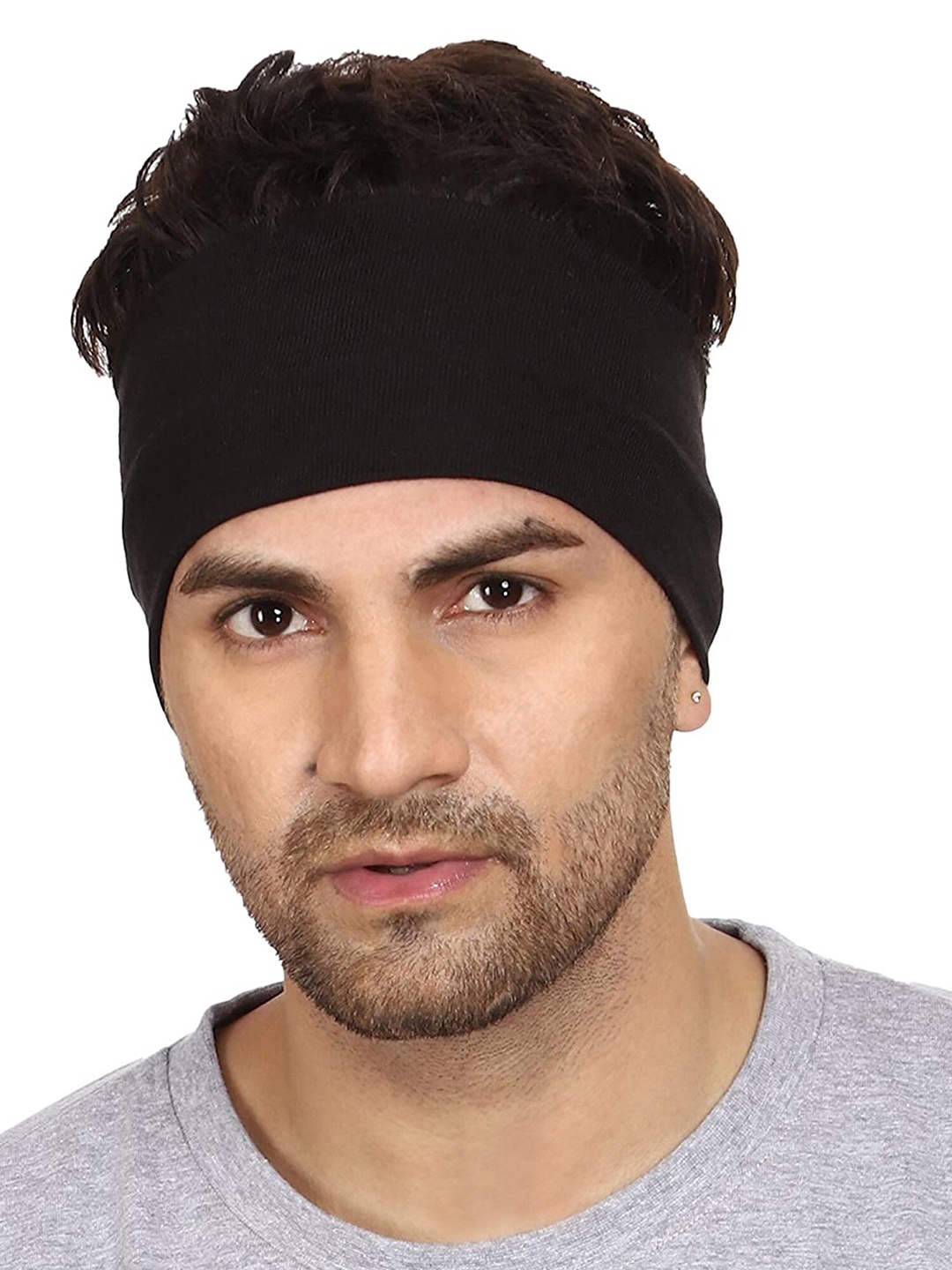 

Gajraj Sweat Absorbent Quick Dry Stretch-Fit Cotton Headband, Black