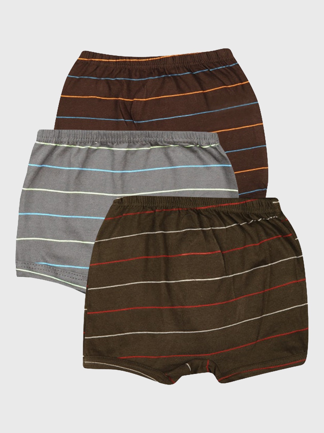 

PRIDE APPAREL Infants Boys Pack Of 3 Striped Pure Cotton Trunks, Grey