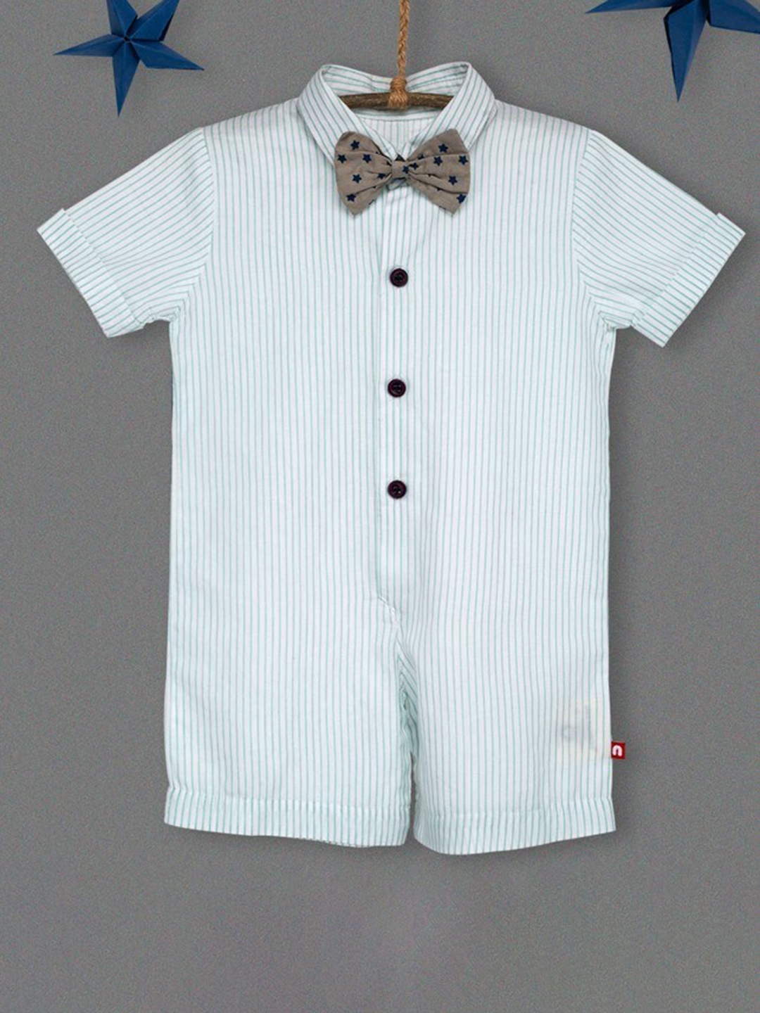 

Nino Bambino Infant Boys Striped Organic Cotton Romper, White