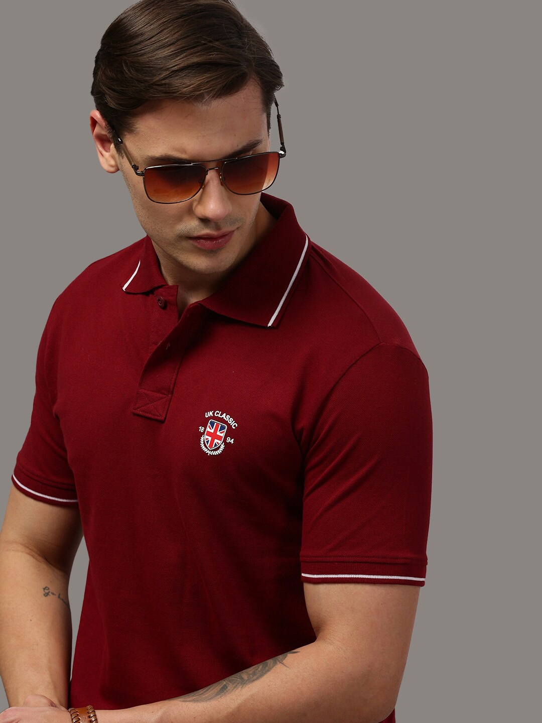 

ONN Polo Collar Cotton T-shirt, Maroon