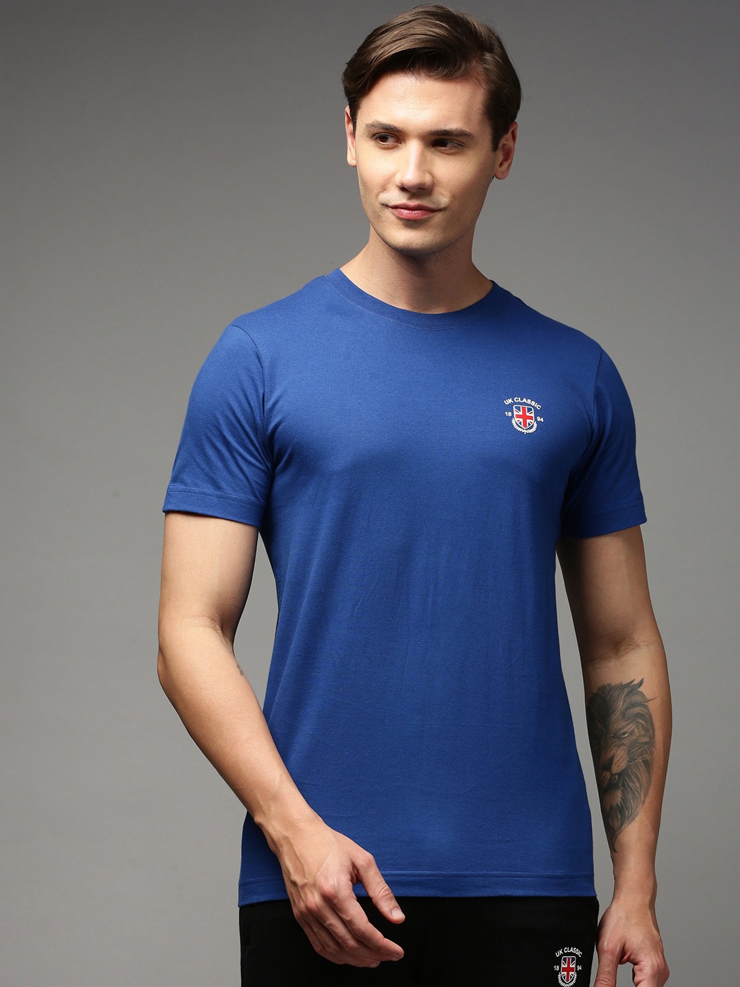 

ONN Round Neck Short Sleeves Pure Cotton Running T-shirt, Blue