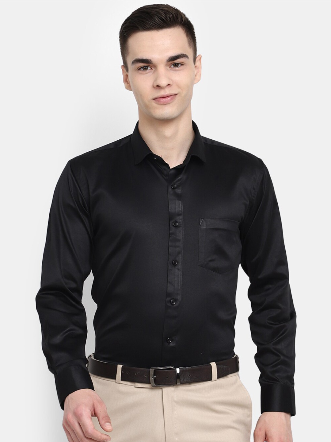 

J White by Vmart Spread Collar Cotton Formal Shirt, Black