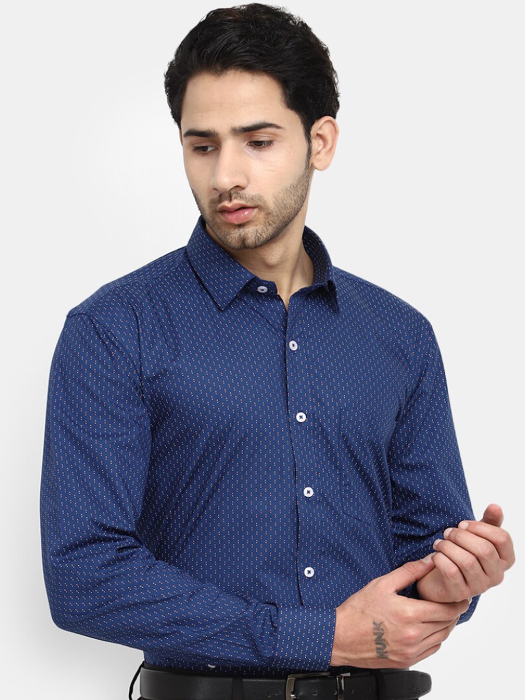 

J White by Vmart Micro Ditsy Printed Cotton Formal Shirt, Blue