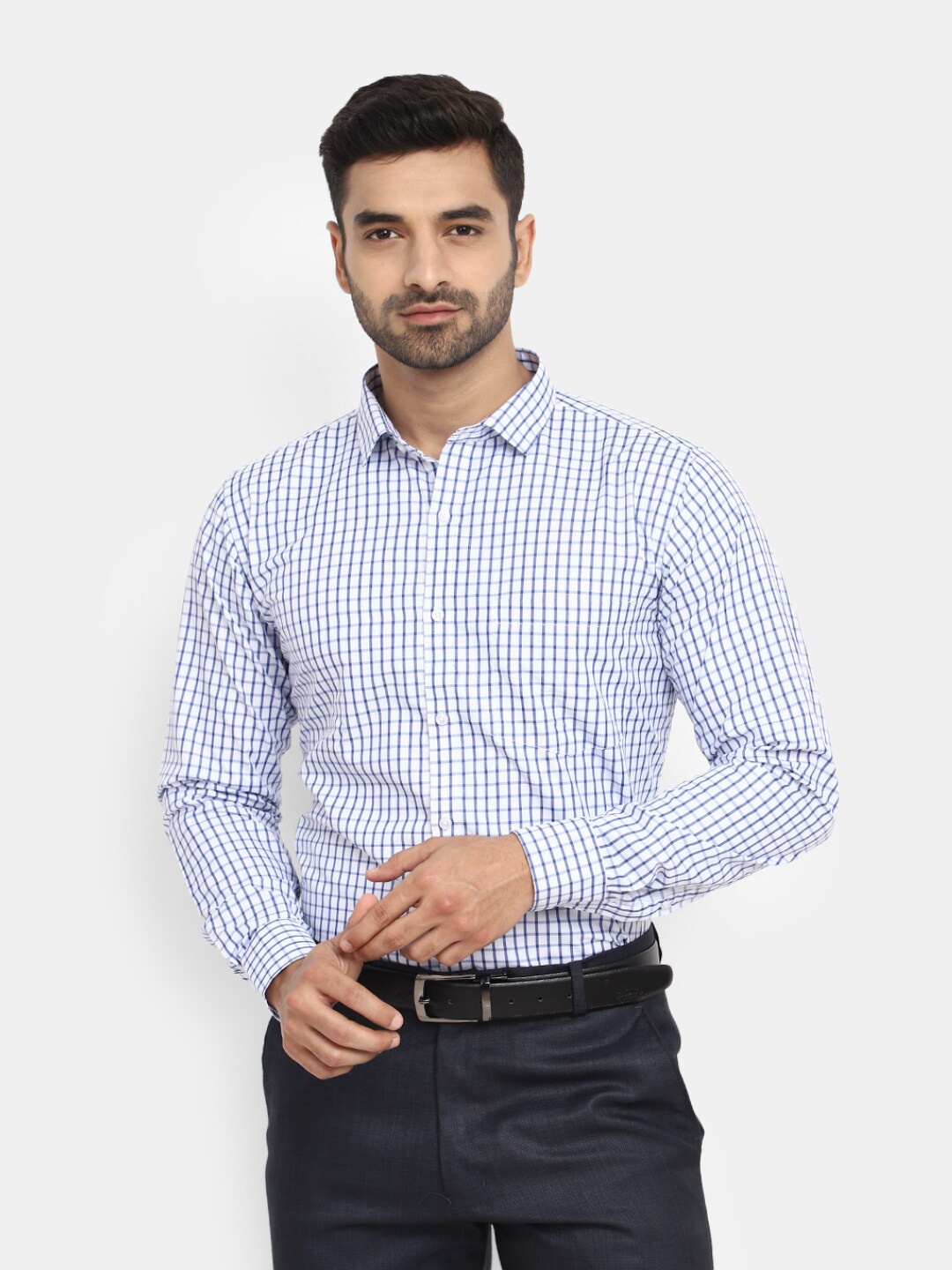 

V-Mart Classic Checked Cotton Formal Shirt, White