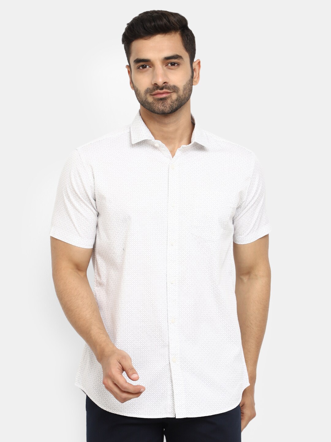 

V-Mart Classic Micro Ditsy Printed Cotton Casual Shirt, White