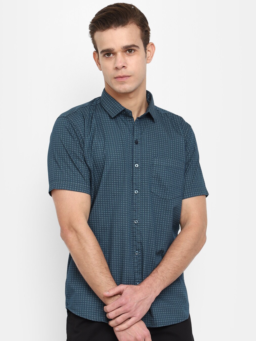 

V-Mart Classic Slim Fit Micro Ditsy Printed Cotton Casual Shirt, Blue