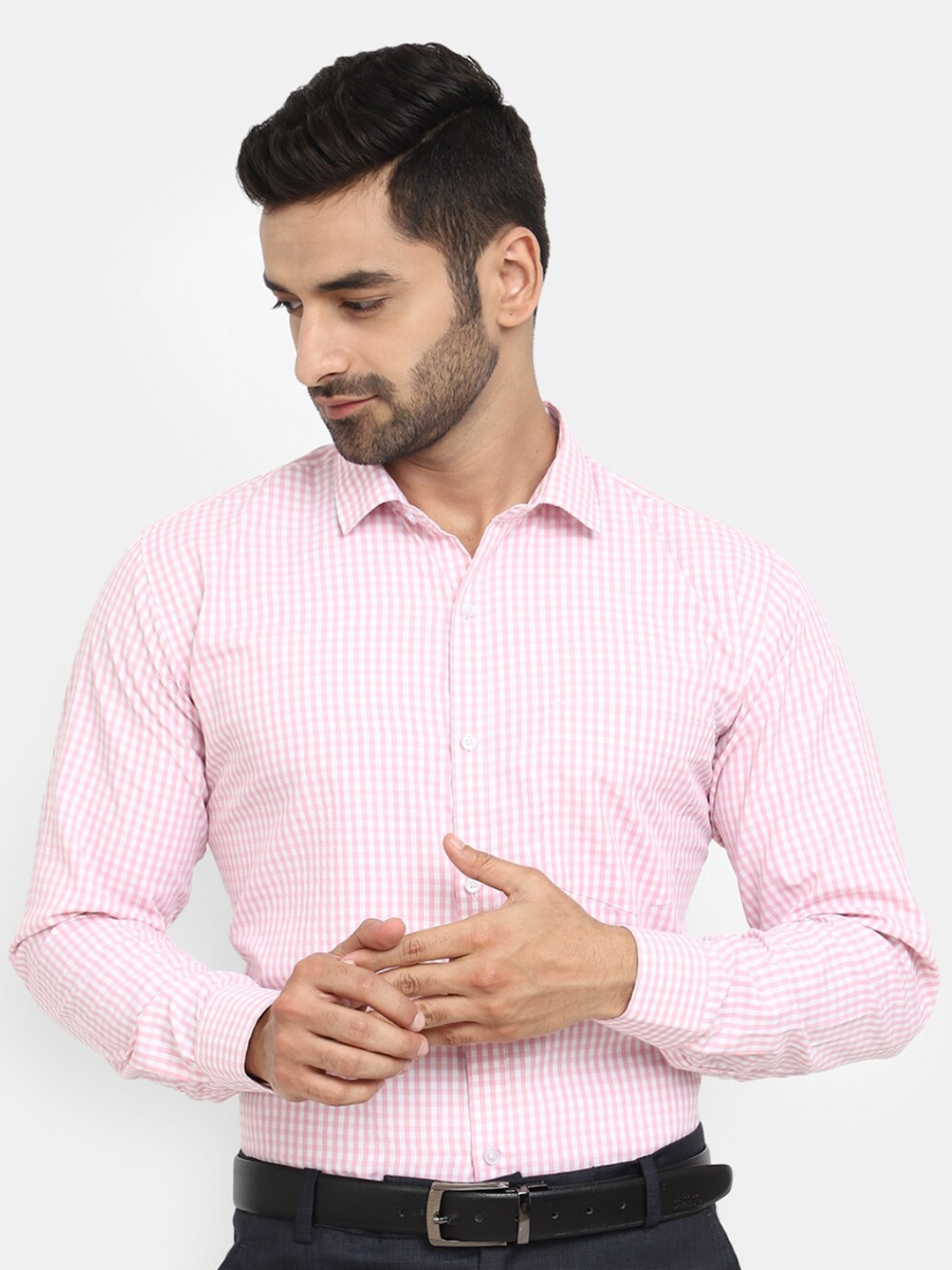 

V-Mart Checked Long Sleeves Cotton Formal Shirt, Peach