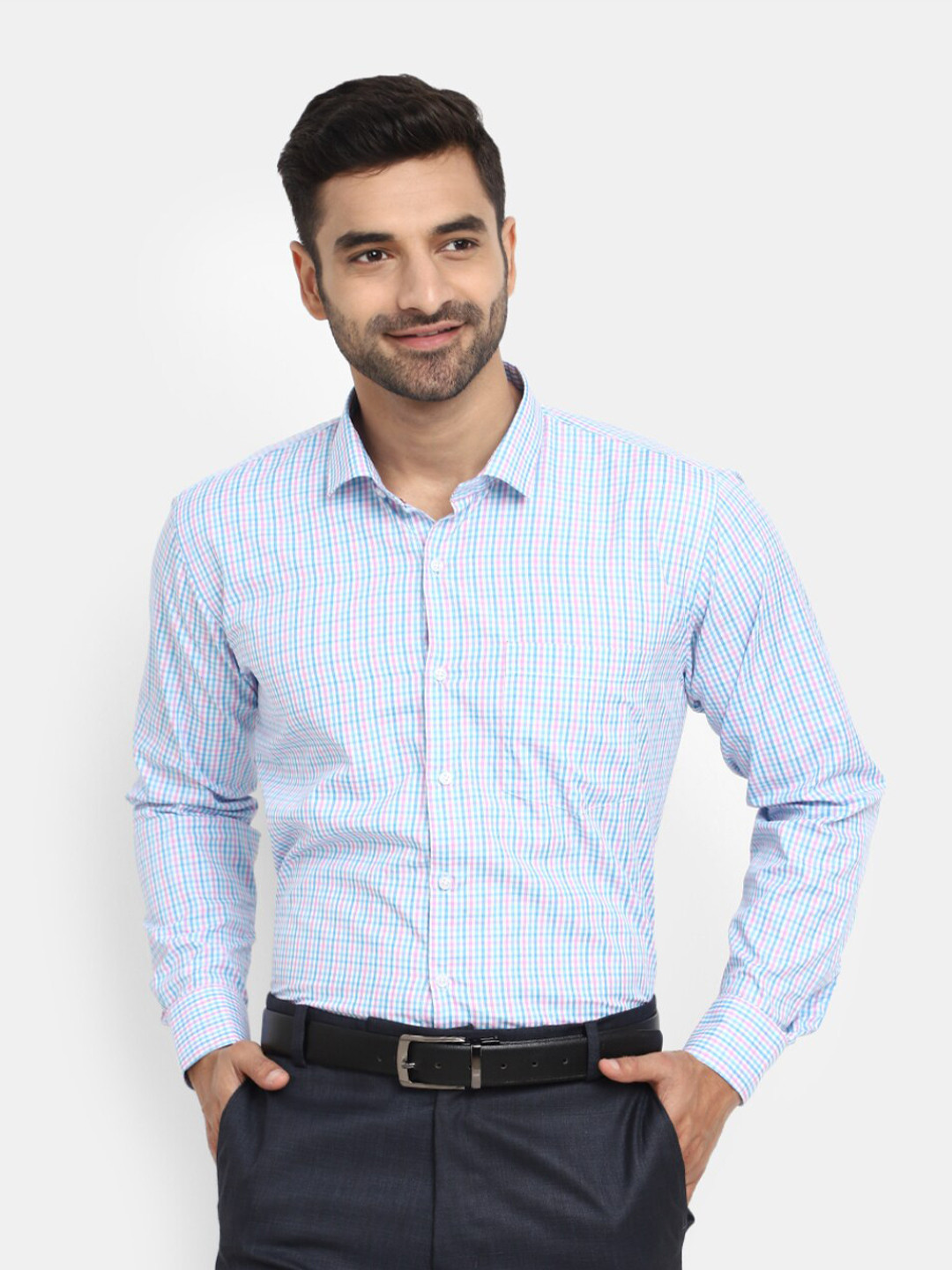 

J White by Vmart Checked Long Sleeves Cotton Formal Shirt, Blue