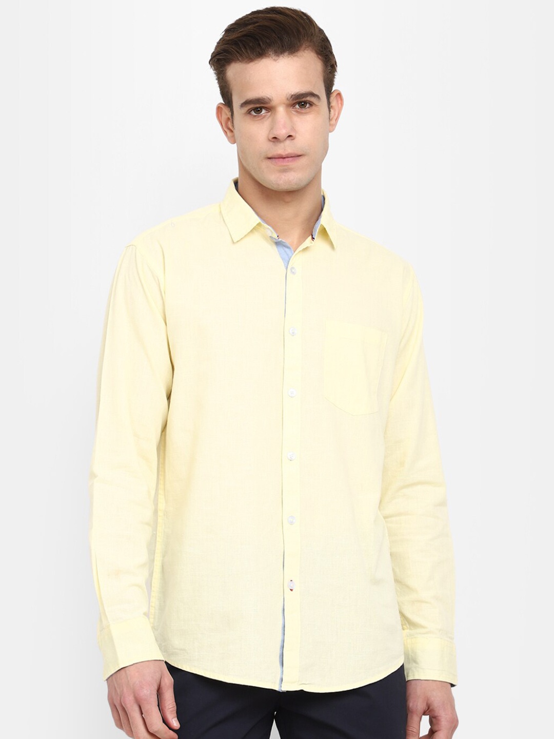 

V-Mart Spread Collar Long Sleeves Cotton Casual Shirt, Yellow