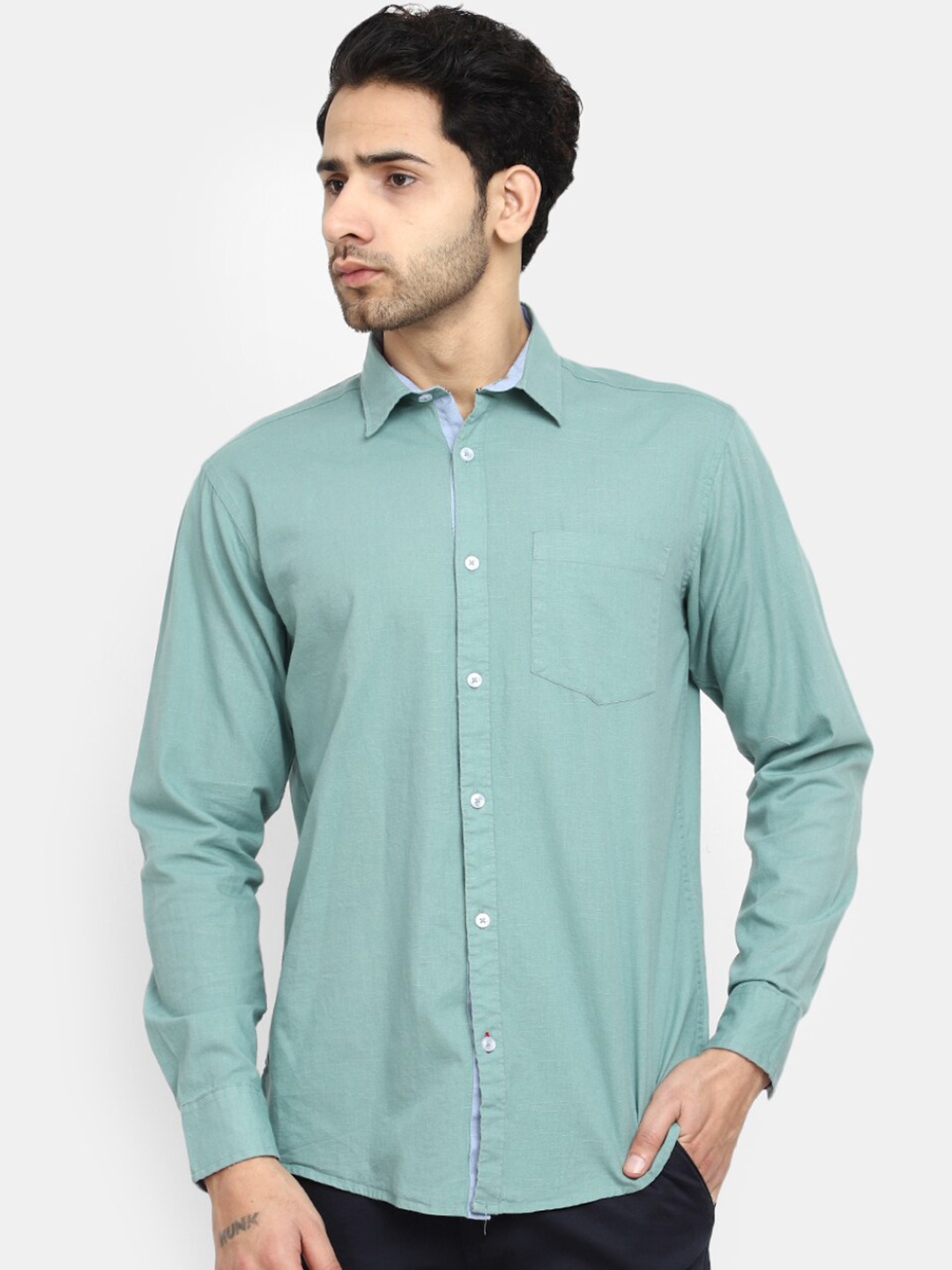 

V-Mart Classic Spread Collar Cotton Casual Shirt, Green