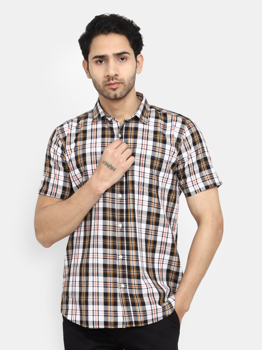 

V-Mart Classic Tartan Checked Cotton Casual Shirt, Brown