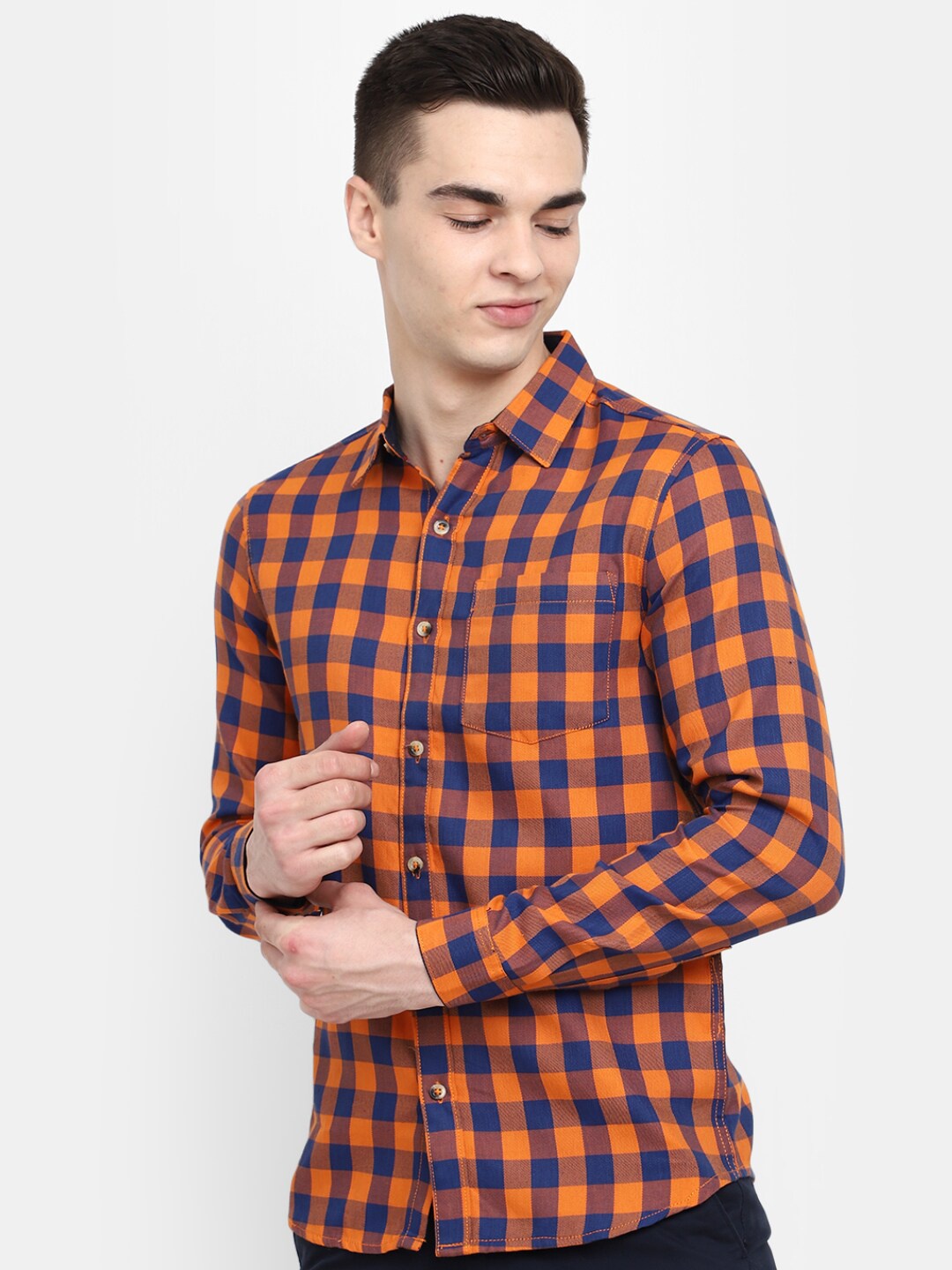 

V-Mart Classic Slim Fit Buffalo Checked Casual Shirt, Orange