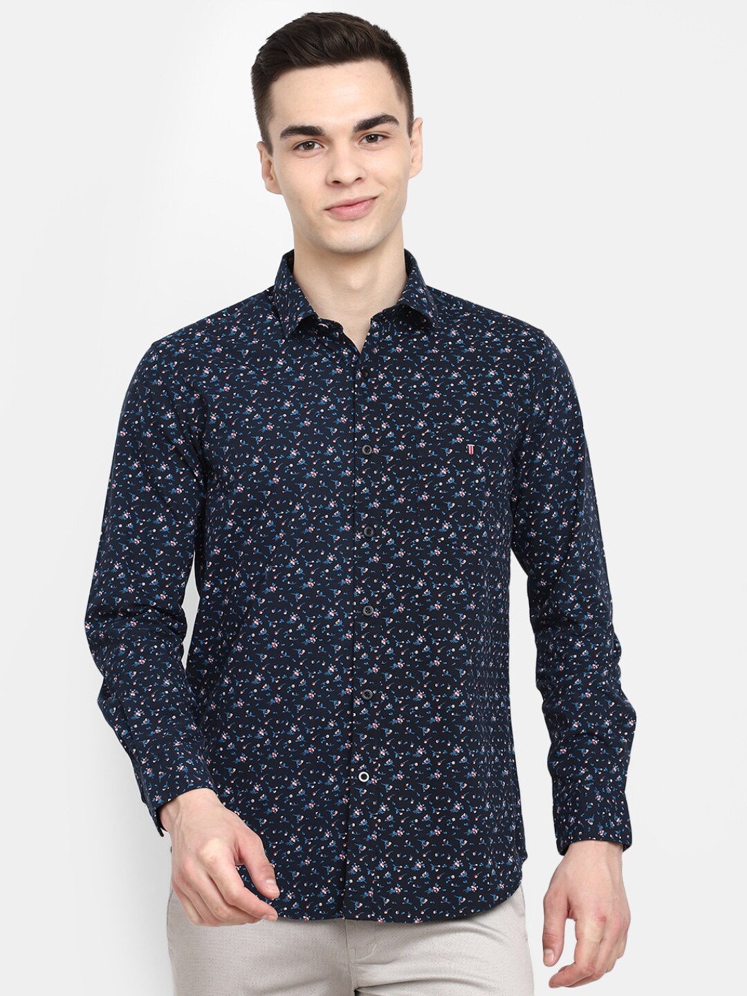 

V-Mart Classic Floral Printed Cotton Casual Shirt, Navy blue