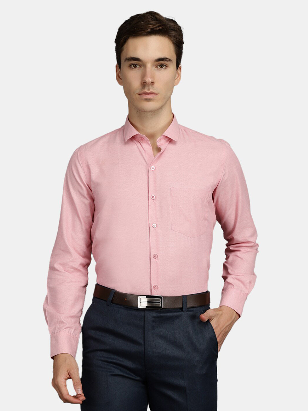 

V-Mart Classic Fit Micro Checked Spread Collar Opaque Formal Shirt, Pink