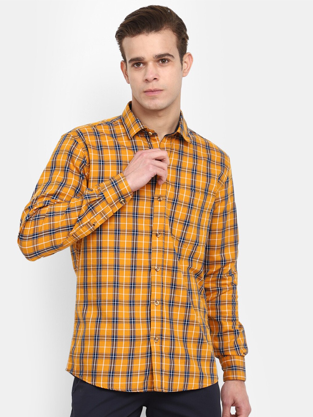 

V-Mart Checked Long Sleeves Cotton Casual Shirt, Brown